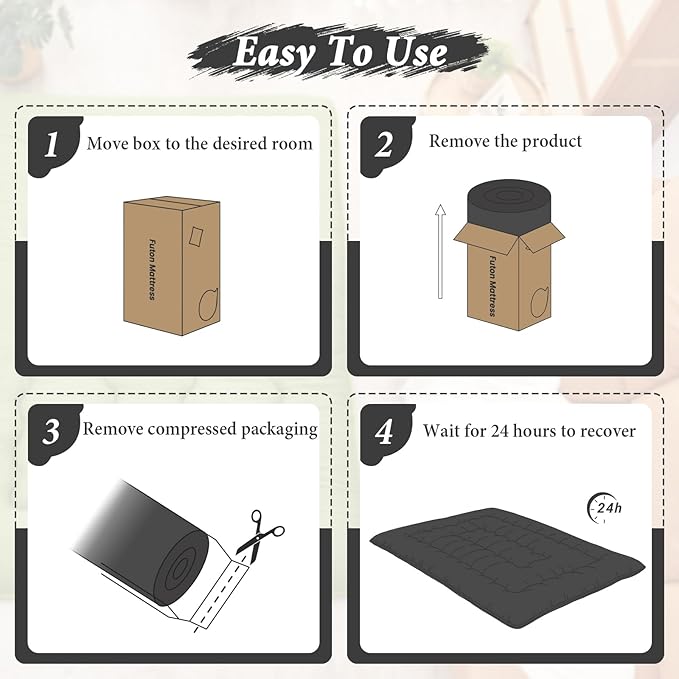 DAICO Japanese Floor Mattress, 4'' Thicken Futon Mattress Tatami Mat, Sleeping Pad Foldable Roll Up Mat for Camping and Guest Room, Twin Size 39''*80'', Black