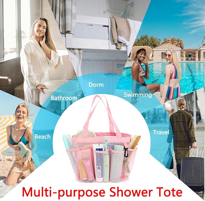Mesh Shower Caddy Portable for College Dorm Room Essentials, 8-Pocket Large Shower Basket Tote Bag with 2 Handles for Toiletry, Bathroom, Beach, Camp, Gym