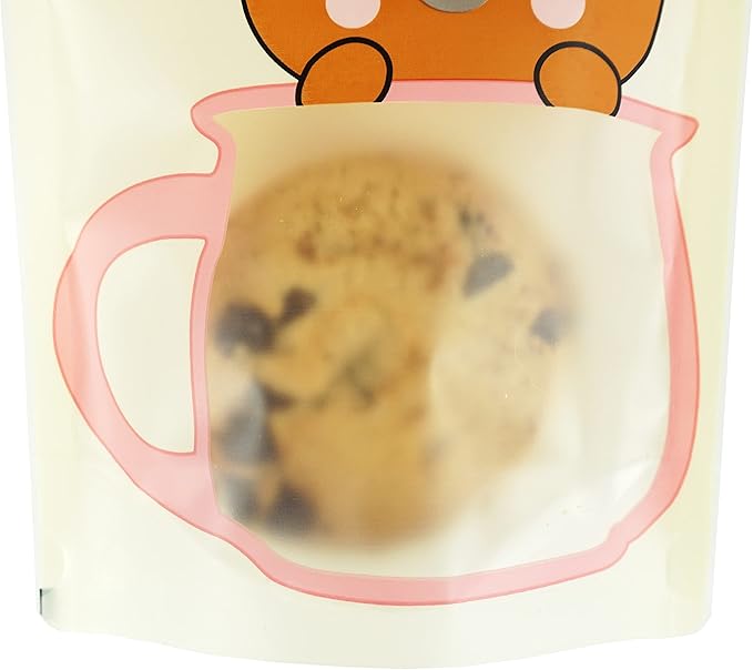 QQ Studio 100 Animal Designed Snack Bags, Plastic Bakery Bags, Cute Favor Bags for Snacks, Pastel Cookie Bags with Window, Zipper Seal Treat Storage Bags (5 Inch x 7 Inch, Yellow Bear)