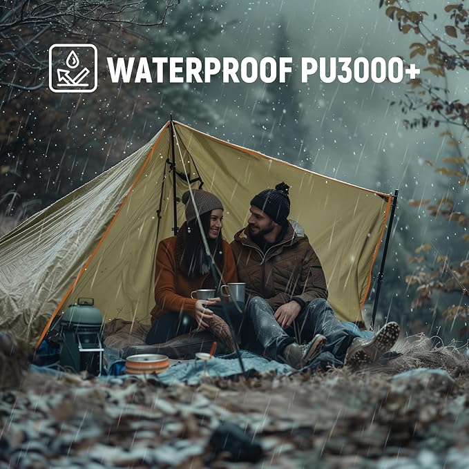 Waterproof Camping Tarp 10 x 10ft Survival Tent Backpacking Portable Tarp Multifunctional Anti-UV Shelter for Outdoor (Chestnut Brown)