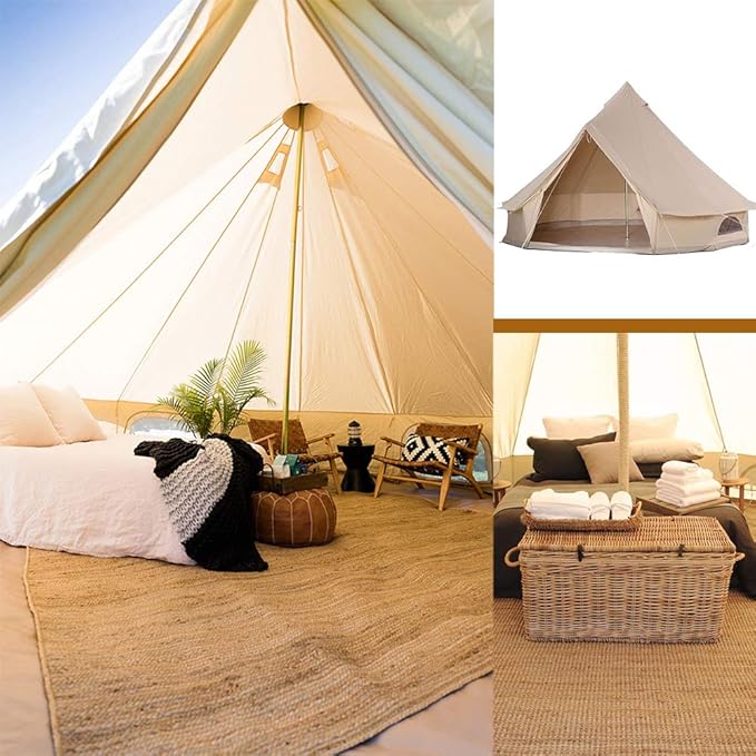 GeRRiT Pyramid Round Bell Tent Canvas Yurt Tent with Zipped Groundsheet, 4 Season Large Family Teepee Tents for Family Outdoor Camping, Diameter 3M/4M/5M/6M Cotton/Canvas