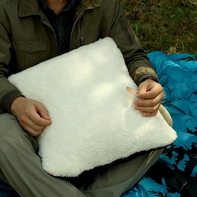 Camping Pillow, Sherpa Lining Travel Pillow Supportive Compressible Lightweight Camp Pillow with Storage Bag for Camping,Hiking,Backpacking,Airplane