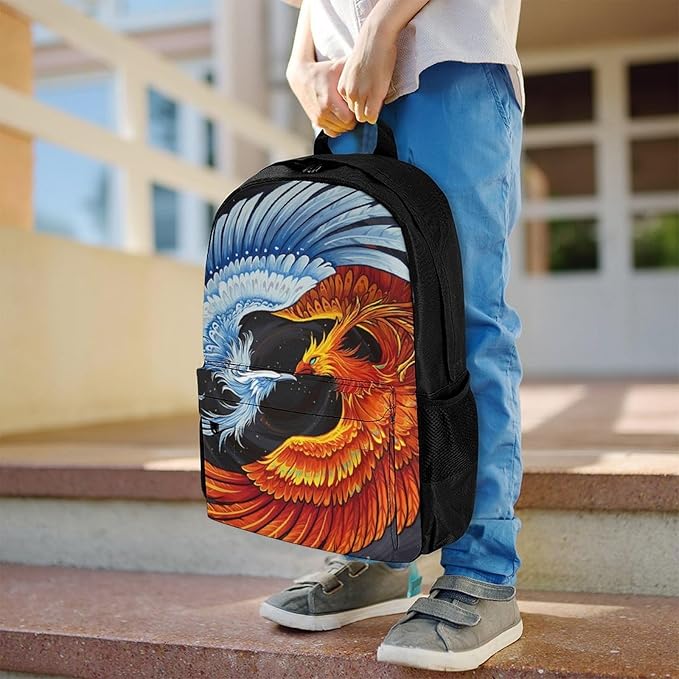 Supdreamc Backpack Polyester Multipurpose Anti-Theft Ice Water Fire Flame Phoenix Bird Art Shoulder Bag Big Capacity Gym Outdoor Hiking Backpack With Padded Straps