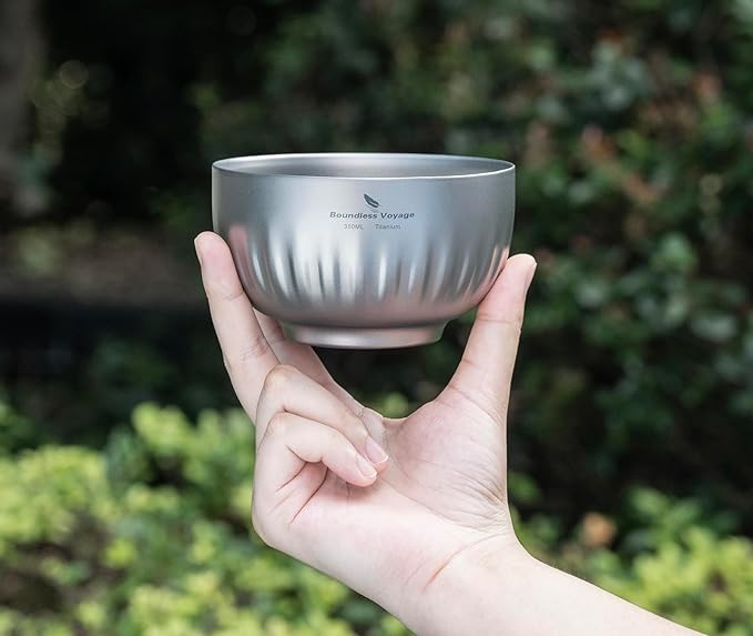 iBasingo 500ml Titanium Bowl Double Walled Oatmeal Food Rice Soup Bowl Ultralight Portable Tableware Outdoor Camping Metal Bowl Ti1165T