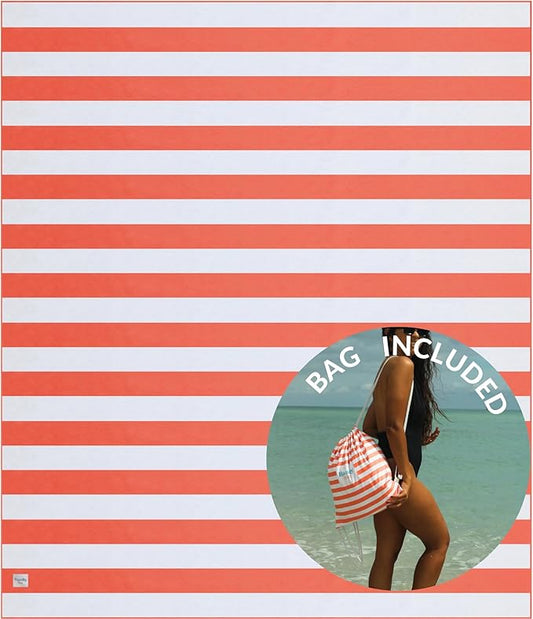 Plush Microfiber Beach Blanket, Extra Large Beach Mat for 3-6 Persons, Sandproof, Windproof | Hole for Umbrella, Corner Sand Pockets to Fight Wind (Bag for Blanket Included)
