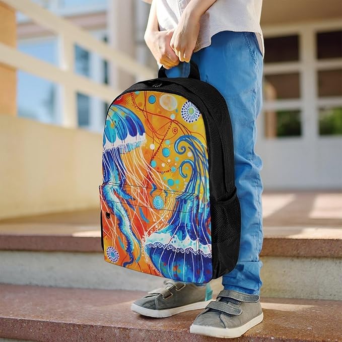Supdreamc Daypack Polyester Anti-Theft Multipurpose Watercolor Ocean Sea Jellyfish Art Bookbag Big Capacity Gym Outdoor Hiking Backpack With Adjustable Shoulder Straps