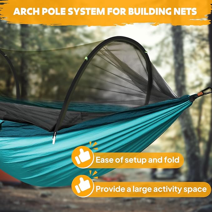 Chihee Ultra-Light Travel Camping Hammock Pop-up Net Hammock 660lbs Load Capacity,Breathable,Quick-Drying Parachute Nylon 2 Premium Carabiners,2 Tree Slings Included for Outdoor Backpacking Hiking