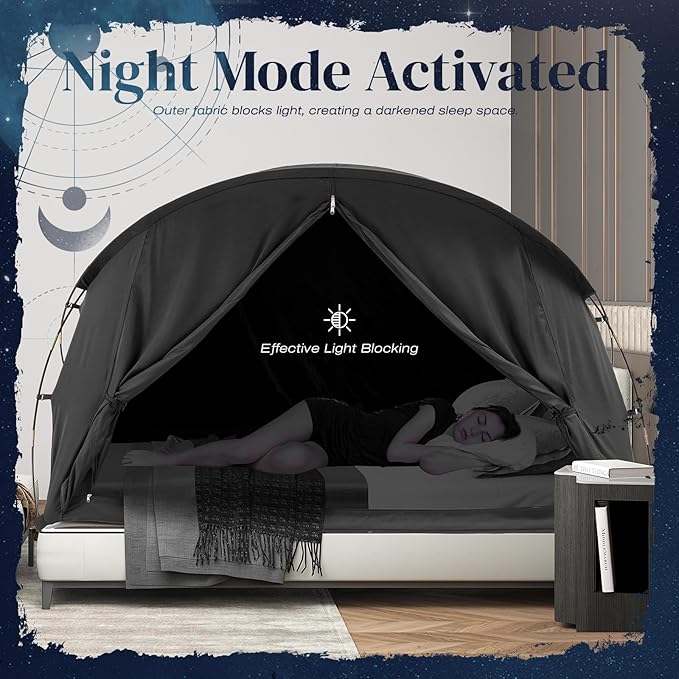 Bed Tent Canopy Queen, Blackout Portable Sleep Tent Easy Setup, Breathable Mesh, Privacy Curtains for Adults, Ideal for Indoor