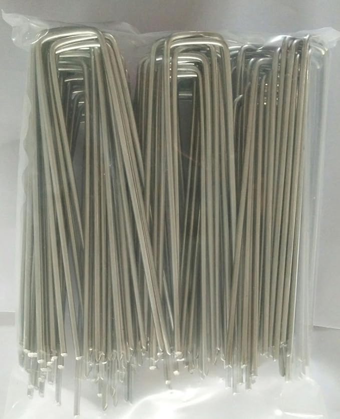 Mysit 100x 6-Inch Galvanized Ground Garden Grass Stakes Pins, Lawn Landscape Weed Fabric Staple Heavy-Duty 11 Gauge Anti-Rust Steel Sod Anchor Securing Pegs