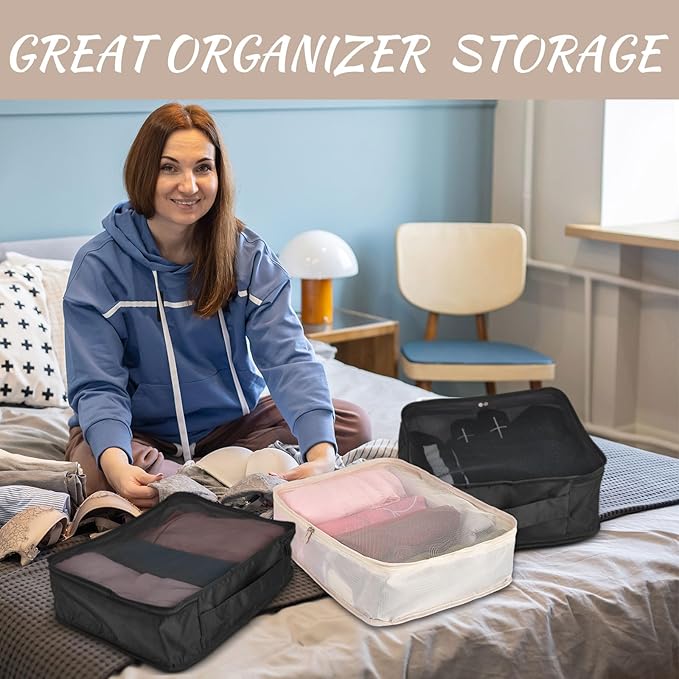Silkfly 8 Pcs XL Packing Cube for Travel Luggage Organizer Suitcase High Capacity Large Packing Bag Bulk Reusable Mesh Travel Cube for Hiking Camping Accessory, 17.7 x 13 x 4.7 Inch (Black Beige)