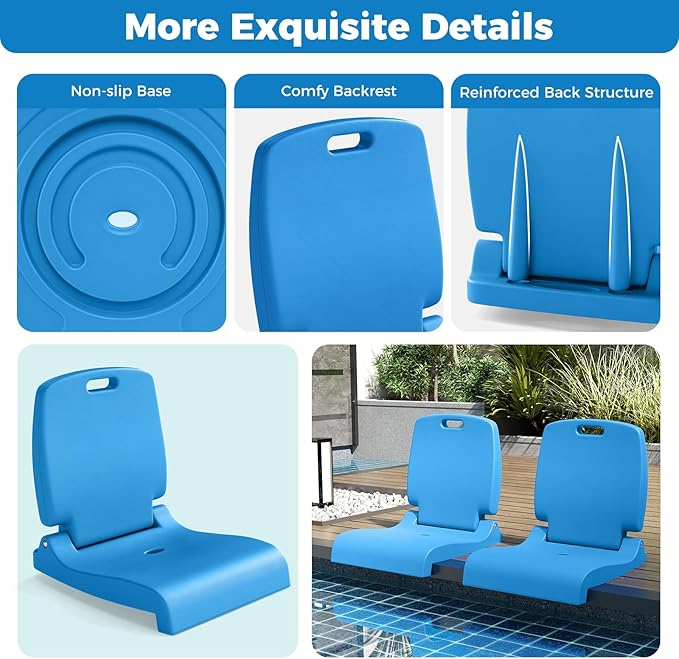 GYMAX Foldable Poolside Chairs for Edge of Pool, Portable Pool Chair with Handle, Drainage Hole, Lightweight Folding Flip Seat for Beaches, Camping, Fishing, Tailgating, Lawn (Blue,1)