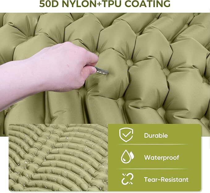 Double Camping Sleeping Pad, Ultra-Lightweight Inflatable Sleeping Mat with Built-in Pillow, Foot Pump, Compact and Portable, Ideal for Outdoor Camping Gear, Backpacking, Hiking(Duo)