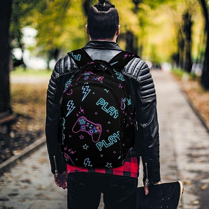 Business Laptop Backpack Games Video Game Blue, Waterproof Travel Anti Theft Computer Bag with Water Bottle Pockets Gifts for Men Women