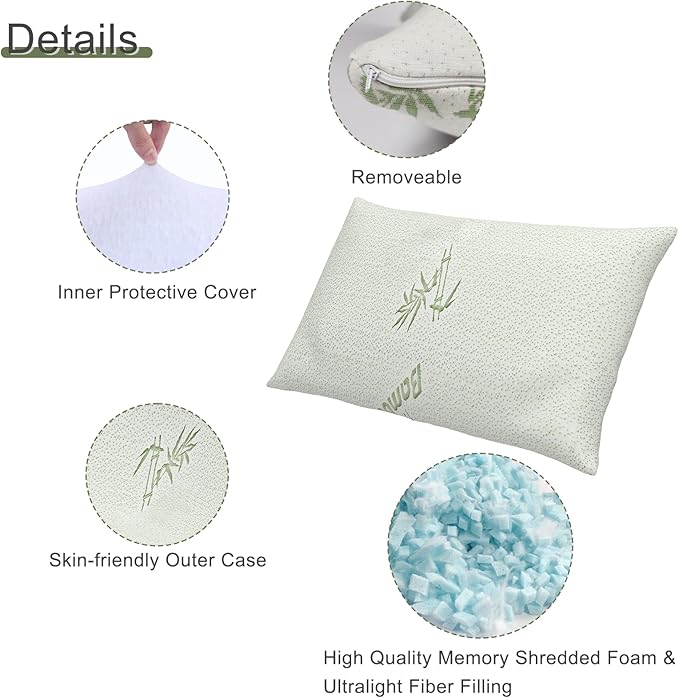 2 Pack Camping Pillows for Sleeping,Shredded Memory Foam Small Travel Pillow,Packable with Storage Bag,Soft Cover,Portable Pillow for Camp Backpacking Hiking Gear&Accessories