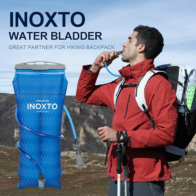 INOXTO 1.5L/2L/3L Hydration Bladder, Water Bladder with Water Reservoir Hose Insulator & High Flow Bite Valve for Hiking Backpack, Leak Proof 1.5/2L/3L Water Reservoir for Camping Cycling Running
