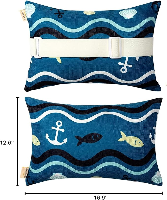Outdoor Neck Pillow for Recliner,Patio Chaise Lounge Waterproof Headrest Pillow with Adjustable Elastic Stripe,Small Pillows Attachment for Office Chair,Car Seat Head or Lumbar, Navy Blue 2Pack
