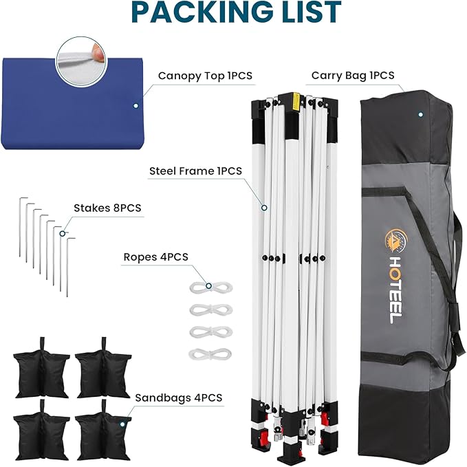 HOTEEL 10x10 Pop Up Canopy, Easy Setup Party Tent with Carry Bag, Weight Bag, Outdoor Portable Event Shelter for Backyard, Market, Navy