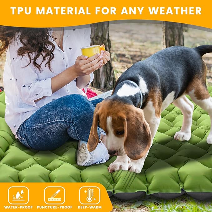 Ultralight Double Sleeping Pad for Camping, 4" Thick Inflatable Camping Mat with Built-in Foot Pump & Pillow for Backpacking, Hiking, Travel, Tent, Car