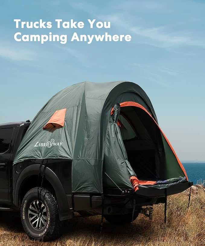 LIBERRWAY Truck Bed Tent for 2 Person, 6.4-6.7 FT Pickup Truck Tent with Waterproof Rainfly Oxford for Camping Travel Outdoor Chevy Silverado 1500 Dodge Ram 2500 Ford F-250 GMC Sierra 1500