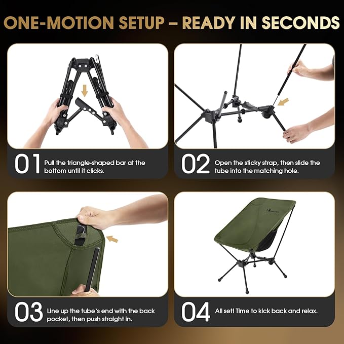 MOON LENCE Portable Camping Chair, Lightweight Folding Backpacking Hiking Chair, Plus Size Compact Yet, Support 330 lbs (Green)