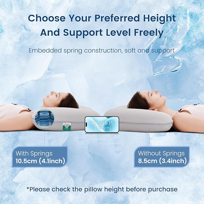 Elegear Deep Sleep Cooling Neck Pillow, Cervical Side Sleeper Pillow for Pain Relief with Zero-Pressure Tech & Built-in Springs Design, Ergonomic Contour Memory Foam Pillows for Back&Side Sleepers - L