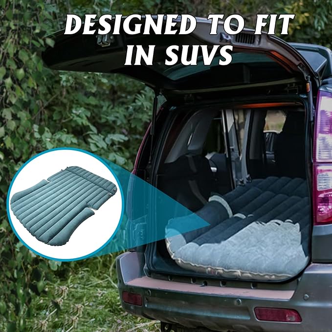 SUV Air Mattress Thickened and Double-Sided Flocking Travel Foldable Camping Bed for SUV Rear Seat and Trunk Camping Pickup Truck Bed Air Mattress, 76x51x4.7Inch (White Blue)
