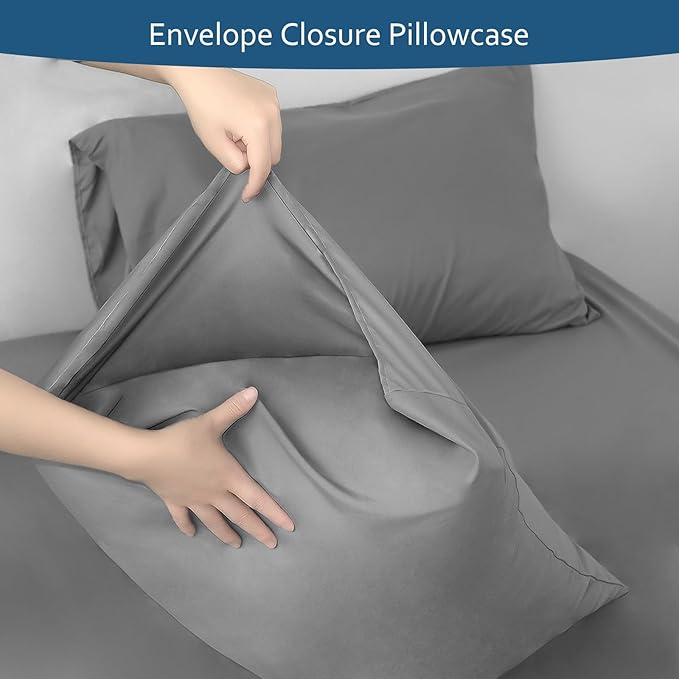 Deep Pocket Twin XL Sheet Sets - Extra Long Twin Sheets - Dorm Room Essentials - 4 Piece Bed Sheets Fade Resistant Fits 16in to 24in Pillow Top Air Mattress - Grey
