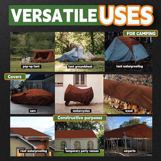 RAINDEWAY 6x6 Feet Super Heavy Duty 18 Mil Brown Poly Tarp Cover, UV Resistant, Weatherproof, Multipurpose Waterproof Poly Tarp with Grommets and Reinforced Edges