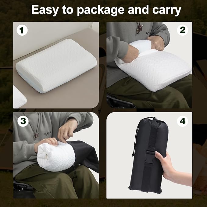 Vekkia Travel Pillow, Camping Pillow with Washable Cover,Portable Memory Foam Pillow, Ergonomic Supportive Pillow with Carry Bag,Ideal for Travel, Backpacking, Hiking, Airplane and Car-M