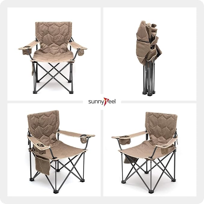 SUNNYFEEL XL Oversized Camping Chair, Folding Camp Chairs for Adults Heavy Duty Big Tall 500 LBS, Padded Portable Quad Arm Lawn Chair with Pocket for Outdoor/Picnic/Beach/Sports