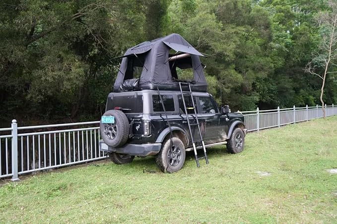Foldable 2 3 People Amphibious Inflatable Car Roof Top Tent for Camping Outdoor Glamping Camping Tent for SUV,Truck and Universal Auto Self Driving Touring(Without Ladder, Black)