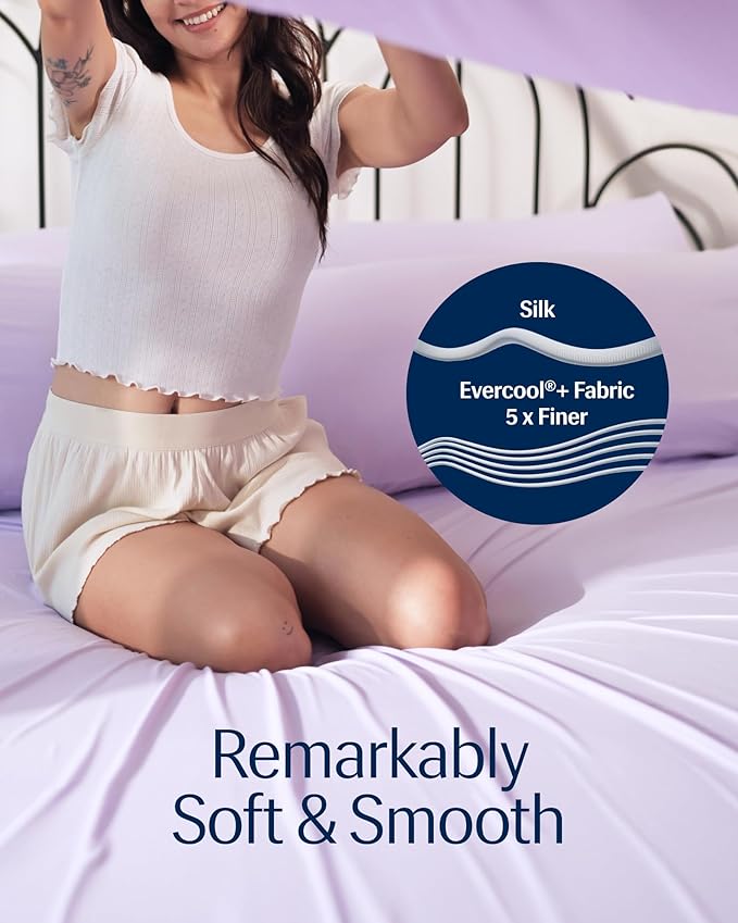 REST® Evercool®+ Starter Sheet Set, Queen, Lavender, Breathable Bed Sheets for Hot Sleeper and Night Sweats, with Pillowcases, Ionic+ Self-Cleaning Silver Yarn for Sensitive Skin, 3PCS No Flat Sheet