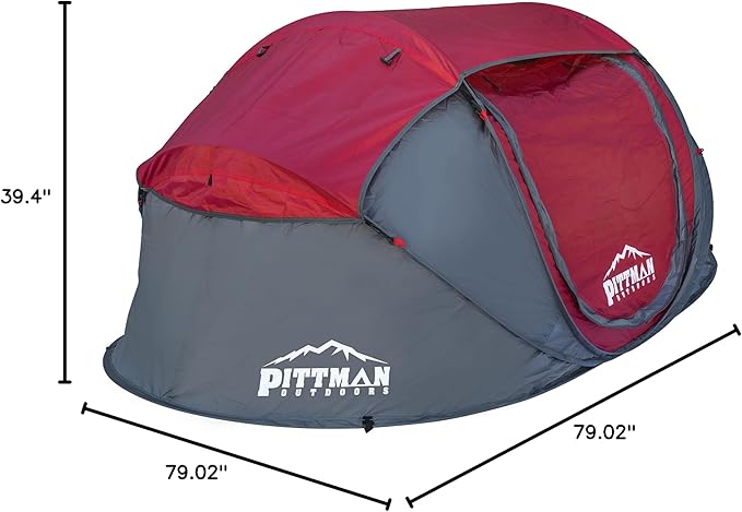 Pittman Outdoors PPI-POPUP4X Instant Set-up 4 Person Pop-up Tent with Large Mesh Window, 9.02’ x 6.6’ x 3.2’ (Height), Red