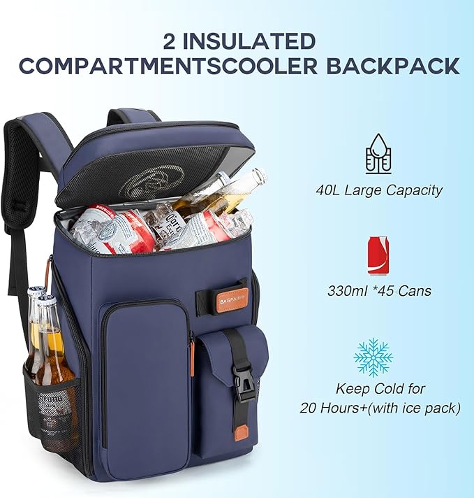 Insulated Cooler Backpack,33/45 Cans Multifunctional Double Deck Leakproof Cooler Bag with Sternum Strap,Large Capacity Lightweight Travel Camping Beach Backpack