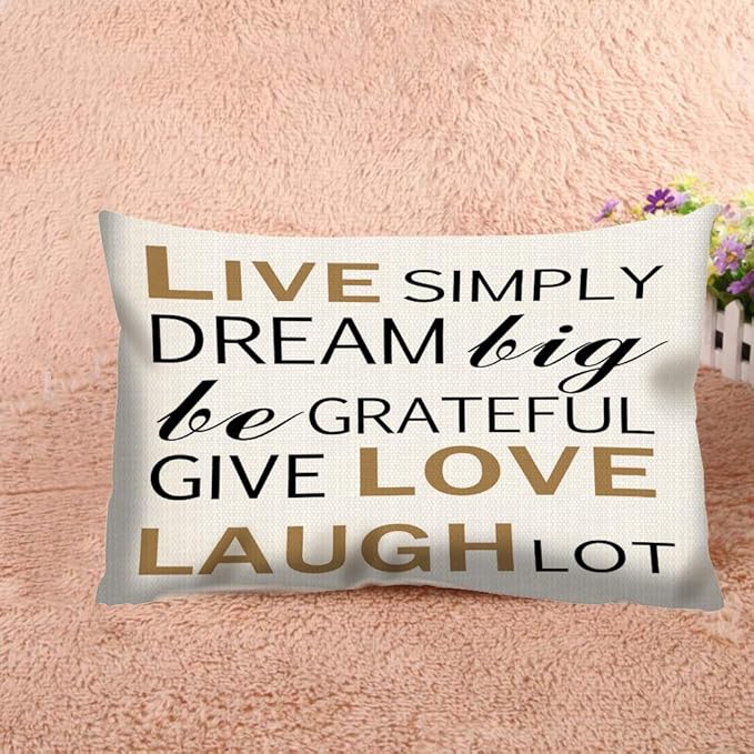 Throw Pillow Cover Inspirational Quotes Live Simply Laugh Lot Decorative Pillow Case Home Decor 20x12 Inches Pillowcase