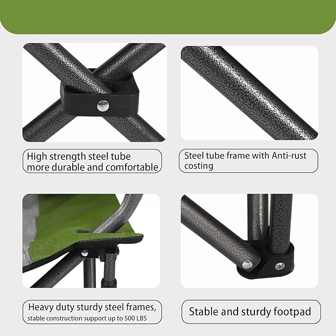Northroad Oversized Portable Camping Chair, Full Padded Outdoor Folding Chair Support 350 LBS, Heavy Duty Lawn Chair with Cup Holder, Cooler Bag, Lumbar Support, Head Pocket for Adult (Green)