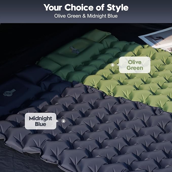 Double Sleeping Pad for Camping – 4” Thick Inflatable Camping Mattress 2 Person, Built-in Foot Pump & Pillow, Ultralight Self-Inflating Camping Mat for Tent, Hiking, Backpacking, Traveling