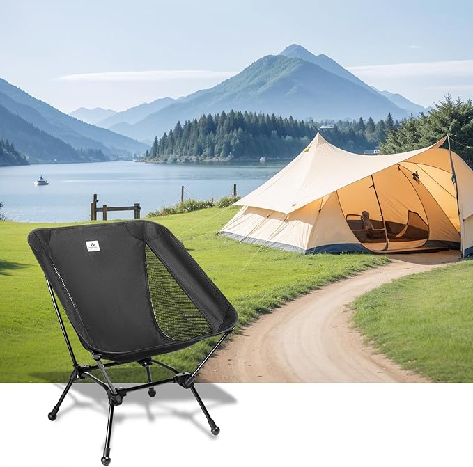 Camping Chair, Foldable with Storage Bag, Portable & Lightweight for Adults, 330lbs Capacity - Hiking, Fishing, Beach, Lawn (Black)