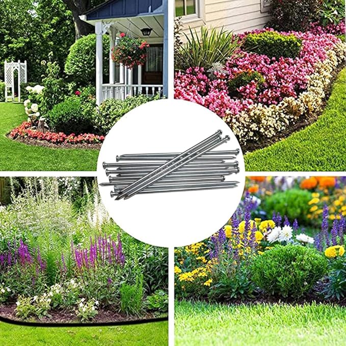 Metal Stakes, 10 Inch 50Pcs Galvanized Landscape Spikes,Garden Nails for Turf,Weed Barriers,Tent and More (50, Silver)