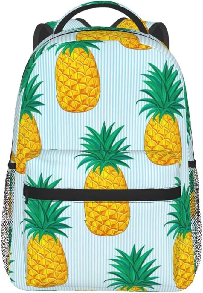 Daypack Backpack Polyester Anti-Theft Multipurpose Pineapple Pattern Bookbag Big Capacity Travel Hiking Camping Rucksack With Smooth Zippers
