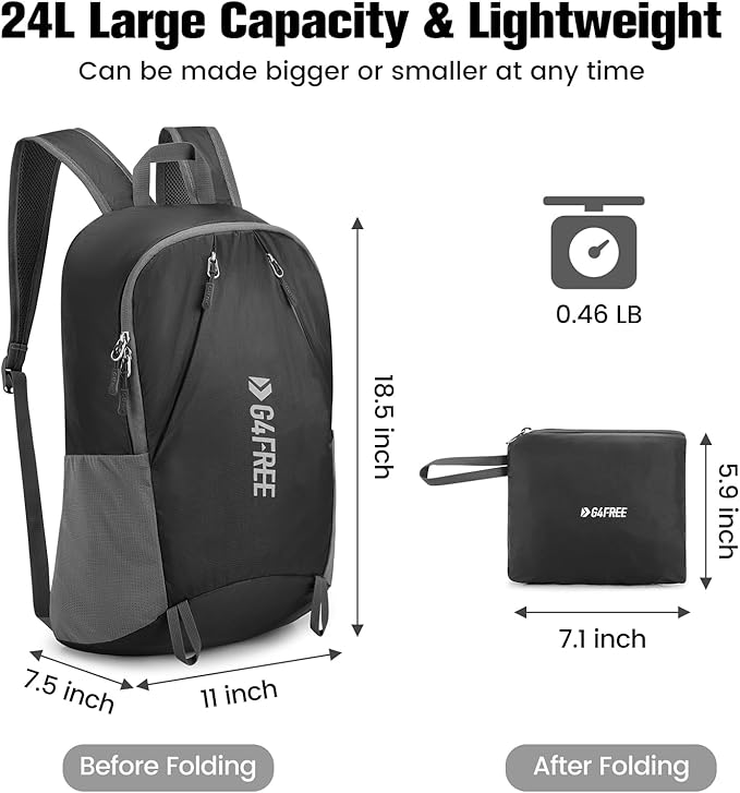 G4Free 24L Packable Hiking Backpack Lightweight Foldable Small Sport Travel Daypack Water Resistant for Women Men