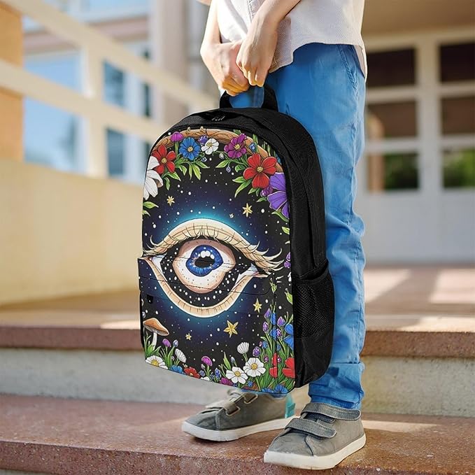Supdreamc Shoulder Book Bags Anti-Theft Multipurpose Big Capacity Bookbag, Psychedelic Flower Eye Mushroom Trippy Art Travel Hiking Backpack With Smooth Zippers