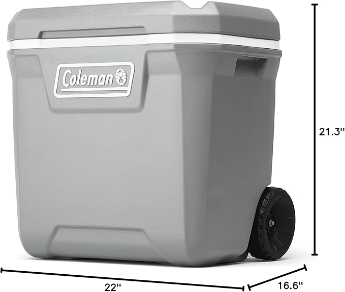 Coleman Classic Series Insulated Portable Rolling Cooler with Wheels, Leak-Resistant Outdoor Hard Cooler Keeps Ice up to 5 Days, 65-Quart