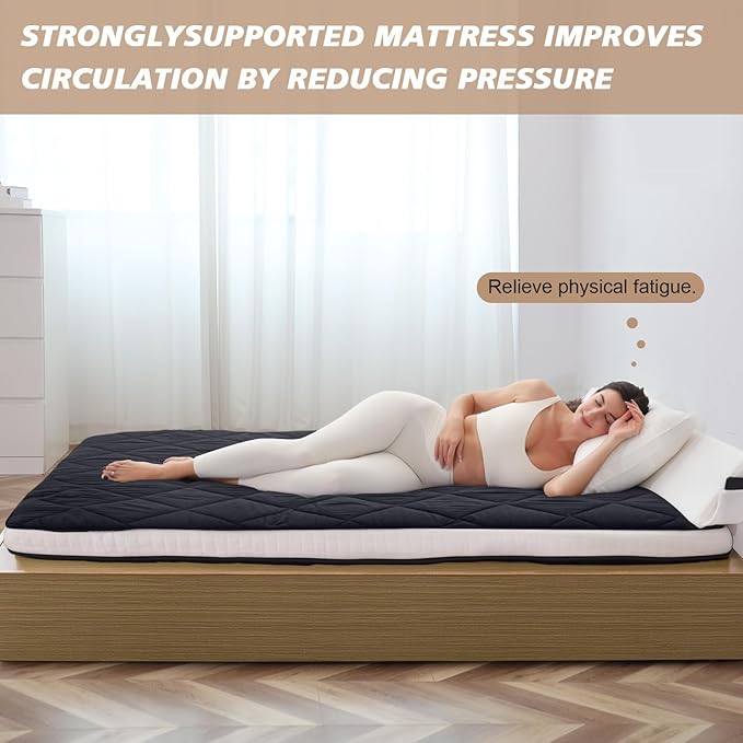 Twin Size Futon Mattress - Extra Thick Foldable Japanese Floor Mattress - Memory Foam Sleeping Pad for Adults - Tatami Mat Suitable for Camping & Guest -Diamond Black