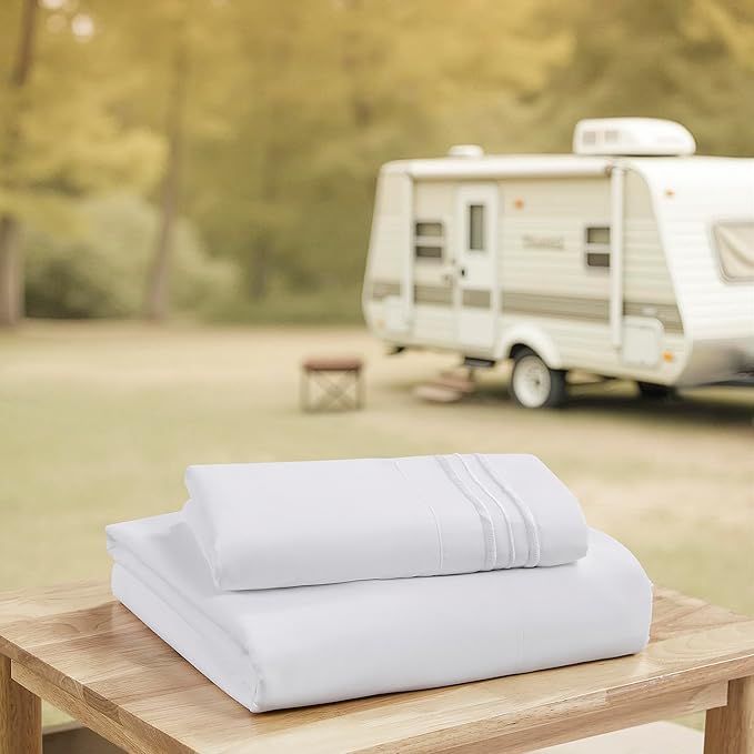 Camping Sheets Twin Size - Outdoor Air Mattress Sheet Set – Built-in Corner Straps for Air Mattress & Camping Use – Designed for Inflatable Beds & Tailgate Sleepovers, White