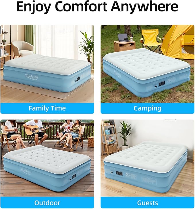 Air Mattress Queen with Built in Pump, Blow Up Mattress 18 Raised Comfort, Upgraded Surface Portable Air Bed with Pillow, Inflatable Mattress for Camping, Home and Guest, 650 lbs Max