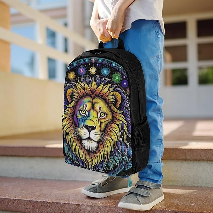 Supdreamc Lightweight Daypack Backpack for Trekking Work Running, Big Capacity Multipurpose Anti-Theft Bookbag, Fantasy Lion Sun And Moon Twelve Constellations Art Business Computer Bag