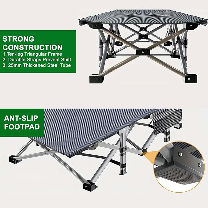 Camping Cot for Adluts, Sleeping Portable Bed Folding Outdoor Cot for Camping W/Soft Pad, Cement Grey