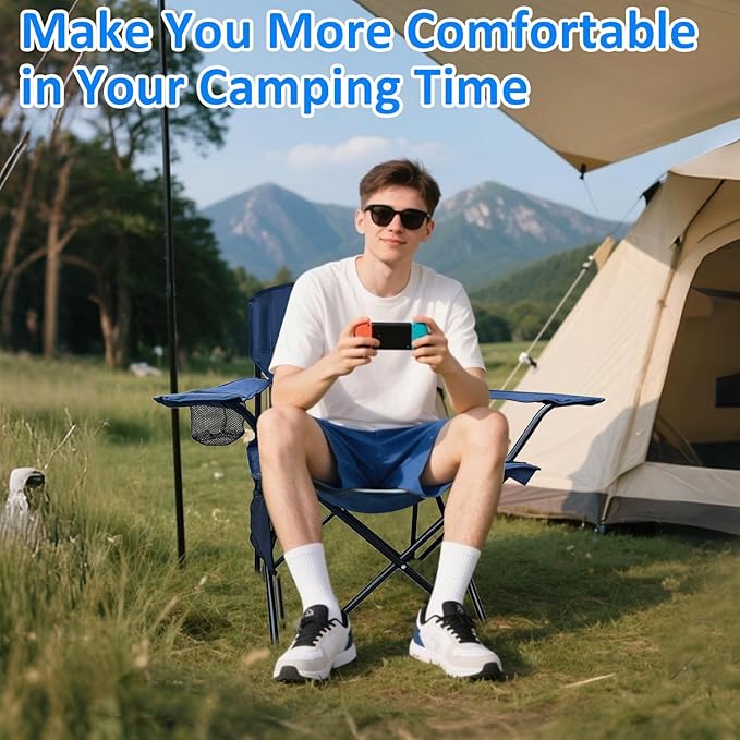 Folding Camping Chair, 225lb Capacity, Includes Cup Holder & Side Storage Bag, 5.5lbs Portable for Beach, Camping, Sport,2PCS Cyan