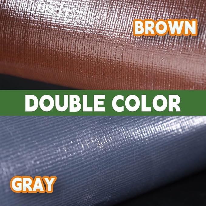 RAINDEWAY 12x25 Feet Super Heavy Duty Tarp 18 Mil, UV Resistant, Weatherproof, Multipurpose Waterproof Poly Tarp with Grommets and Reinforced Edges, Brown/Gray Tarps